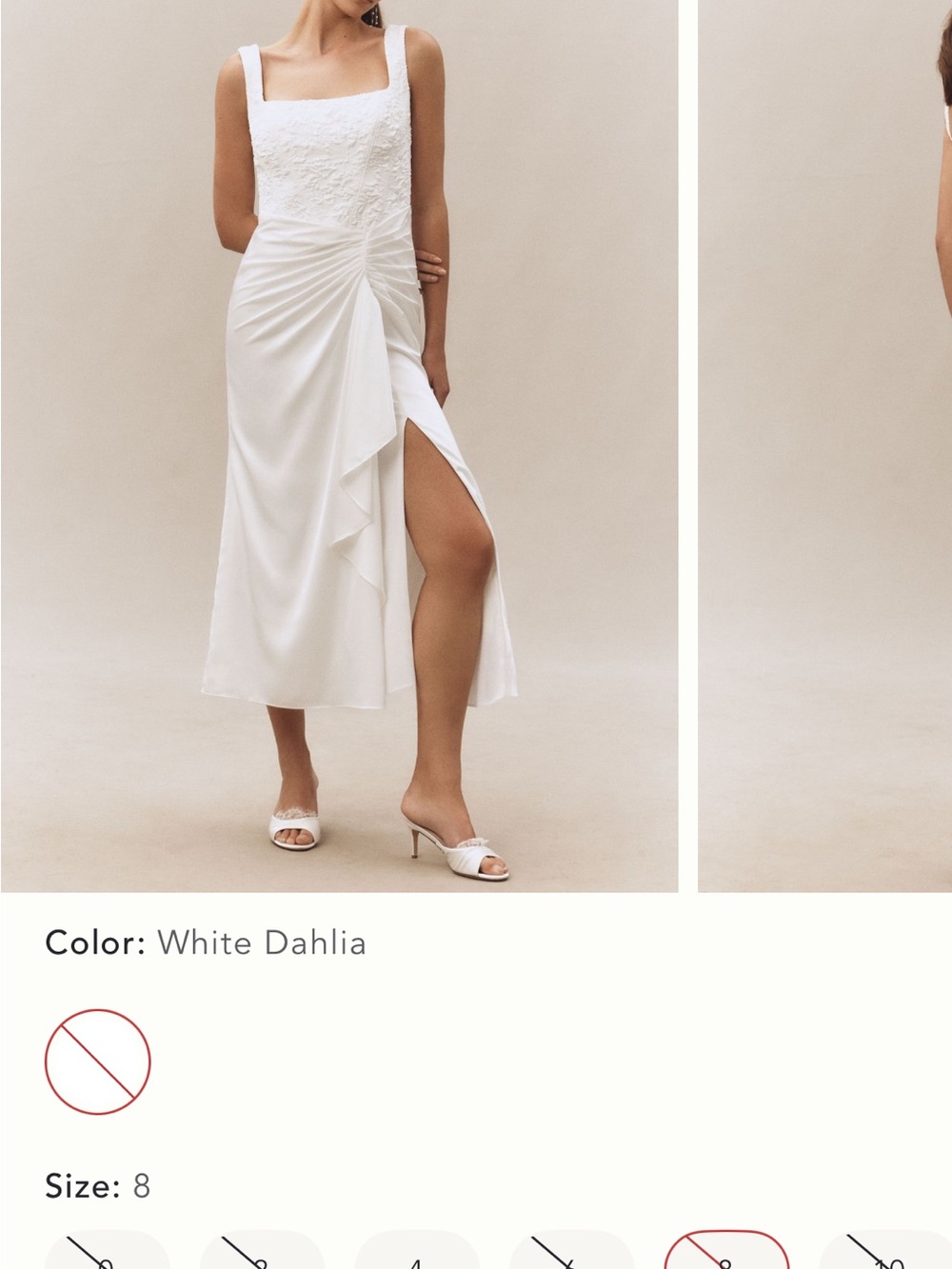 BHLDN White Dahlia Square Neck Midi Dress with Ruched Side and Slit
